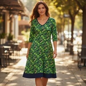 Svaha Book Worm Dragon Green Organic Cotton Pockets Fantasy Fit & Flare Dress S